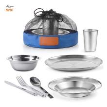 Unique Complete Messware Kit Polished Stainless Steel Dishes Set Tableware For Camping